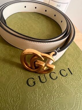 Gucci Cream Leather Belt with Gold Double G Buckle